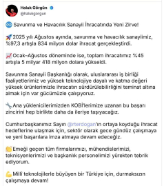 Savunma sanayisinde ağustos ihracatı 834 milyon dolar