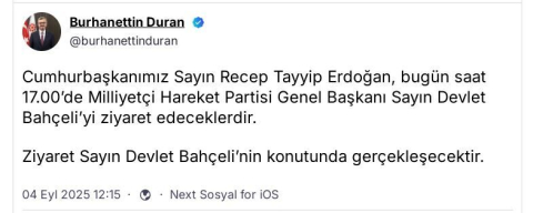 Cumhurbaşkanı Erdoğan, Devlet Bahçeli'yi ziyaret edecek
