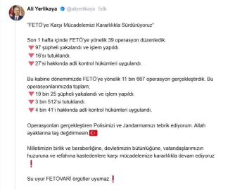 Son 1 haftada FETÖ operasyonlarında yakalanan 97 şüpheliden 16'sı tutuklandı