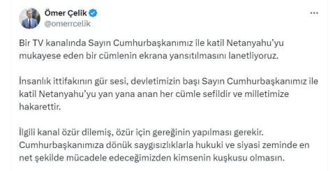 AK Parti'li Çelik: Cumhurbaşkanımız ile katil Netanyahu'yu yan yana anan her cümle milletimize hakarettir