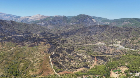 Muğla'da 3 bin hektar ormanın zarar gördüğü yangında yanan alanlar dronla görüntülendi