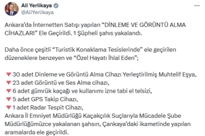 İnternetten dinleme ve görüntü alma cihazları satan şüpheli yakalandı