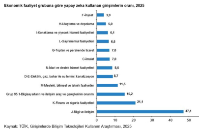 TÜİK: Yapay zeka teknolojileri kullanan girişim oranı arttı