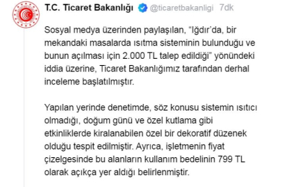Bakanlıktan, 'Isıtıcı için 2 bin TL talep edildi' iddiasına ilişkin açıklama