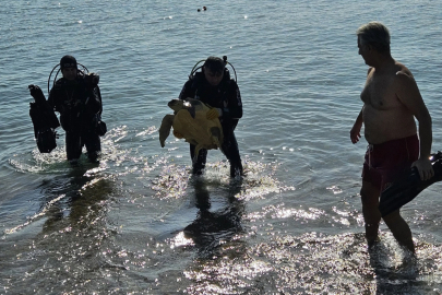 Deniz dibinde balık ağlarına takılı yaralı caretta caretta kurtarıldı