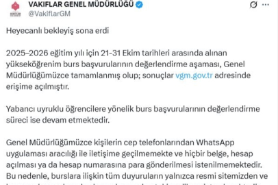 Vakıflar Genel Müdürlüğü burs sonuçları açıklandı