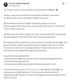 Haluk Görgün: Savunma ve havacılık ihracatı 7 milyar 445 milyon dolara ulaştı