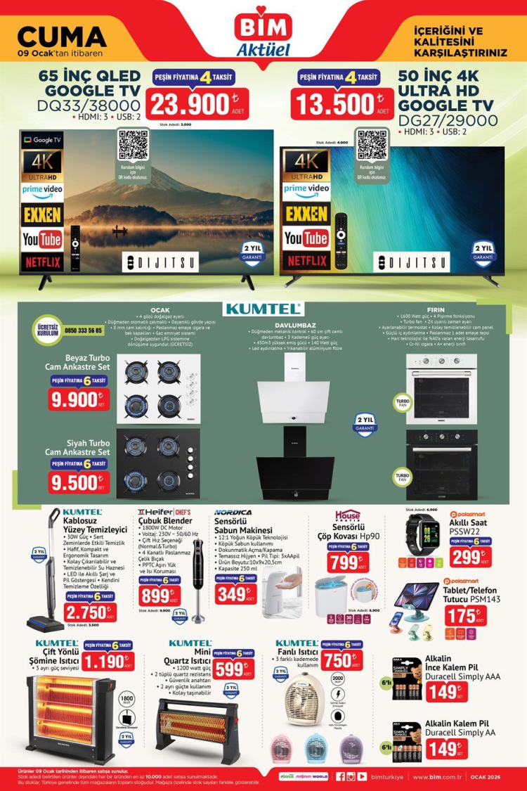 BİM 9 Ocak 2026 Kataloğu - Dijitsu 65 inç TV fiyatı
