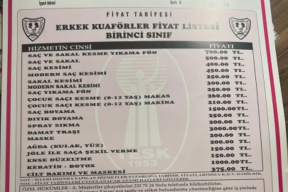 Saç-Sakal-Yıkama 700 TL Oldu: Kayseri’de Esnaf Odası Fiyatları Güncelledi