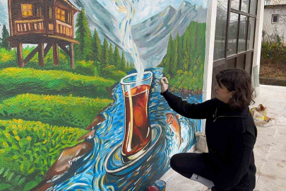 Rize Duvarlarında Van Gogh ve Çay Bardağı Buluşması