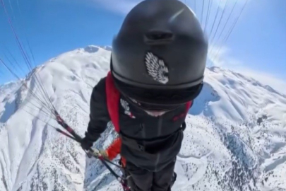 Ergan Dağı'nda 'Yarasa Adam'dan Türk Bayraklı Ekstrem Atlayış