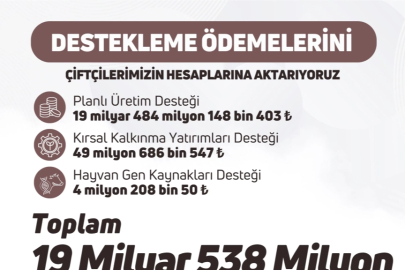 Çiftçilere 19 Milyar 538 Milyon TL Destek Ödemesi