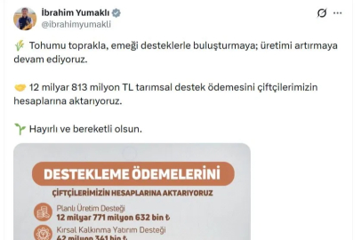 Bakan Yumaklı Açıkladı: Çiftçiye 12,8 Milyar TL Destek