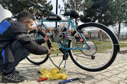 Kastamonu'da Doğalgaz Borusuyla Motorlu Bisiklet Yaptı