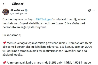 Adalet Bakanlığı 15 Bin Personel Alıyor: Kadro Dağılımı Belli Oldu