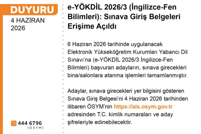 e-YÖKDİL 2026/3 sınava giriş belgeleri erişime açıldı
