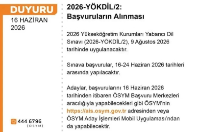 YÖKDİL başvuruları başladı
