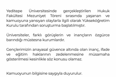YÖK’ten Yeditepe Üniversitesinin mezuniyet törenindeki olaylara ilişkin soruşturma
