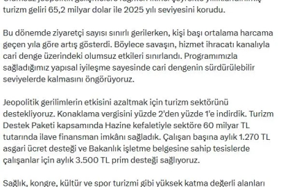 Bakan Şimşek: Turizm sektörünü destekliyoruz