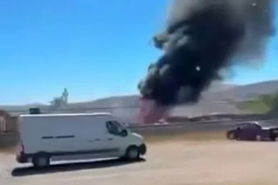 Boş tankeri alevler sardı, dumanı gökyüzünü kapladı
