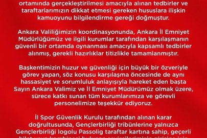 Gençlerbirliği - Amed SF maçına farklı logolu ve logosuz kartlı taraftar alınmayacak
