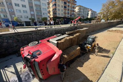 Park halindeyken hareket eden tır çaya uçtu
