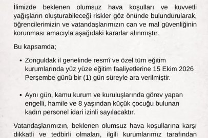 Zonguldak’ta eğitime bir gün ara verildi

