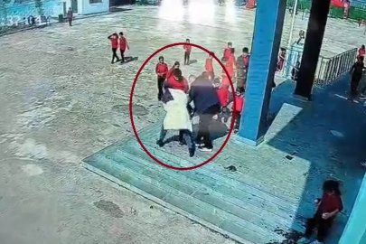 Nefes borusuna mandalina parçası kaçan öğrenciyi müdür yardımcısının kurtardığı anlar kamerada
