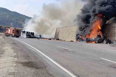 Siirt’te çarpışan iki tır alevlere teslim oldu
