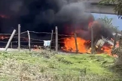 Lastiği patlatan tır köprüden uçarak alev topuna döndü
