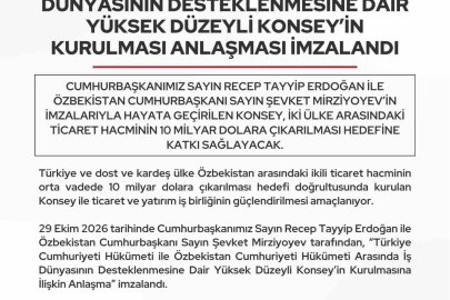 Türkiye-Özbekistan ticaret ve yatırım iş birliğinin güçlendirilmesi için konsey kurulacak
